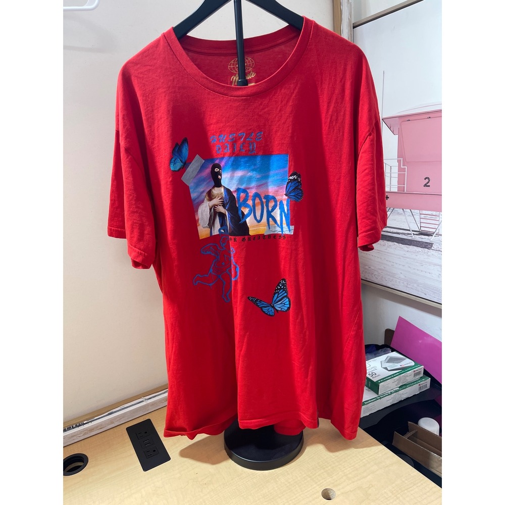 Muerte Hustle Daily Red Graphic T-Shirt Mens 2XL Born For Greatness Butterfly
